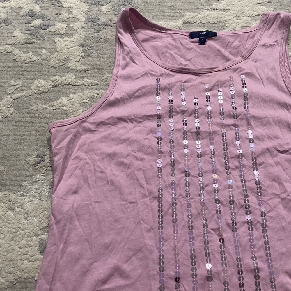 GAP Pastel Lilac Purple Sequin Tank Top size L EUC - Picture 5 of 5